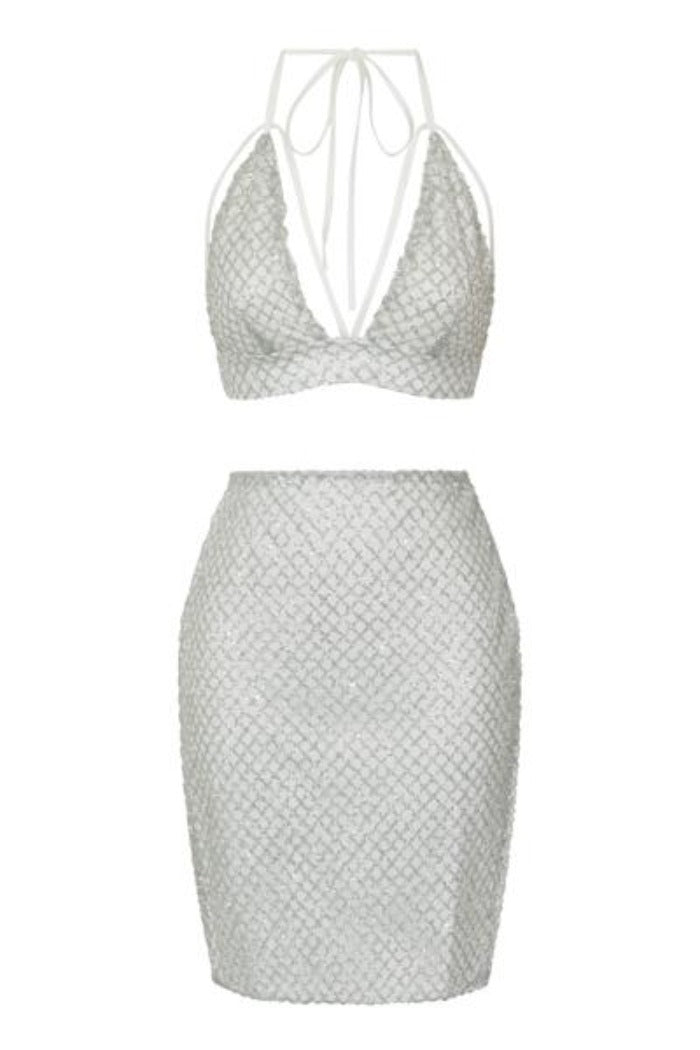 Monica White Silver Glitter Cut Out Two ...